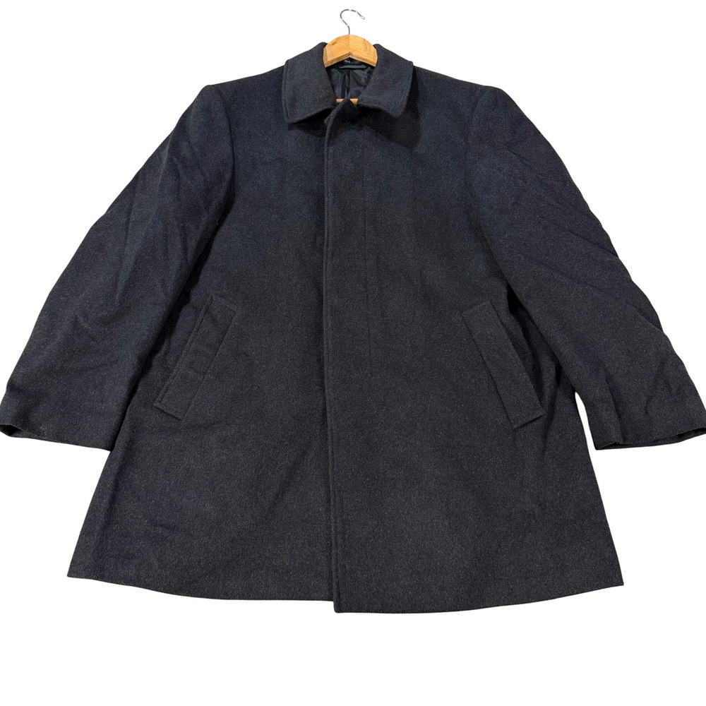 Lauren Ralph Lauren Mens 42R Wool Blend Car Coat Charcoal Grey Button Overcoat